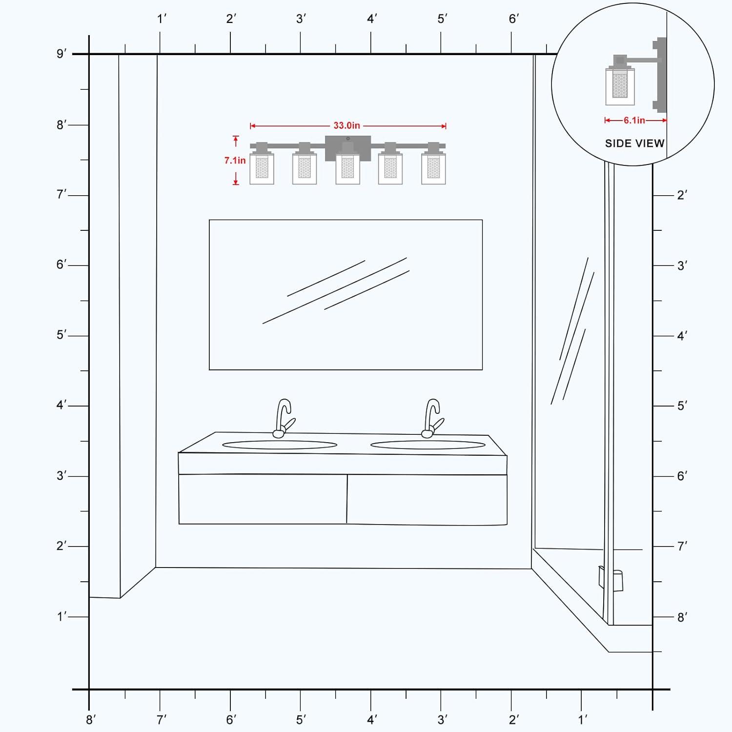 Matte Black 5-Light Bathroom Vanity Fixture with Glass Shades