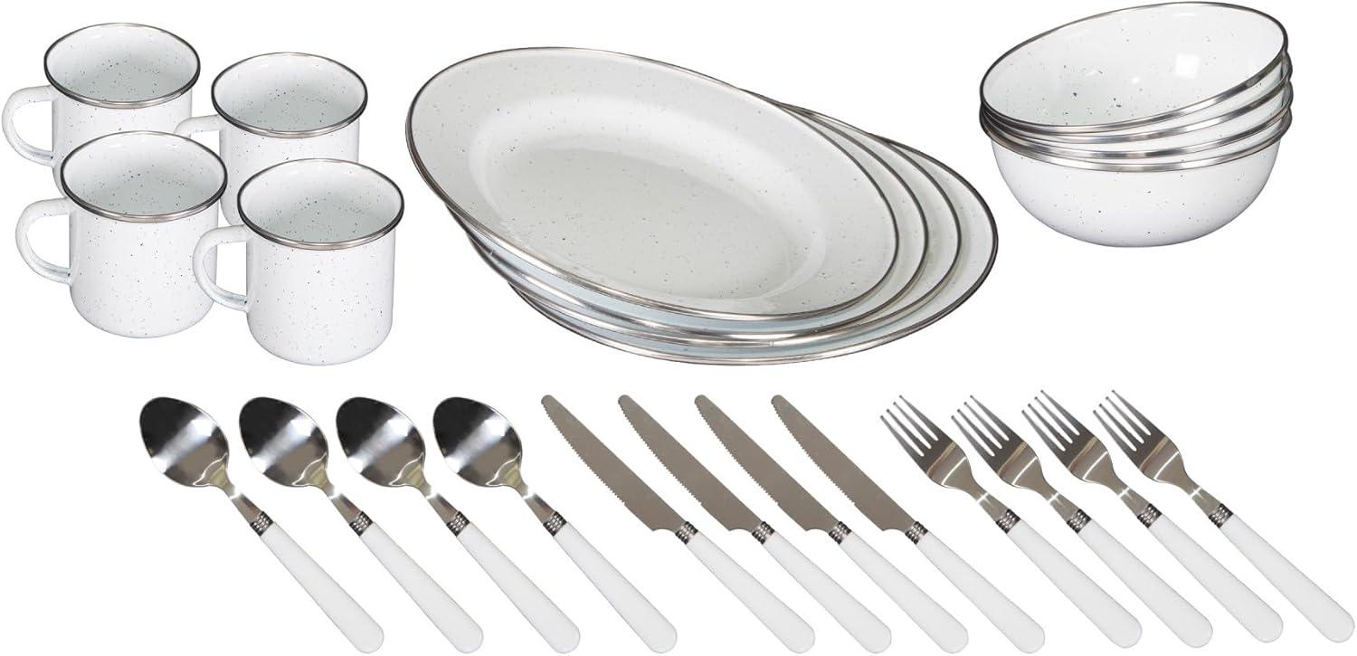 Stansport Enamel Camping Tableware Set 24 Pieces White