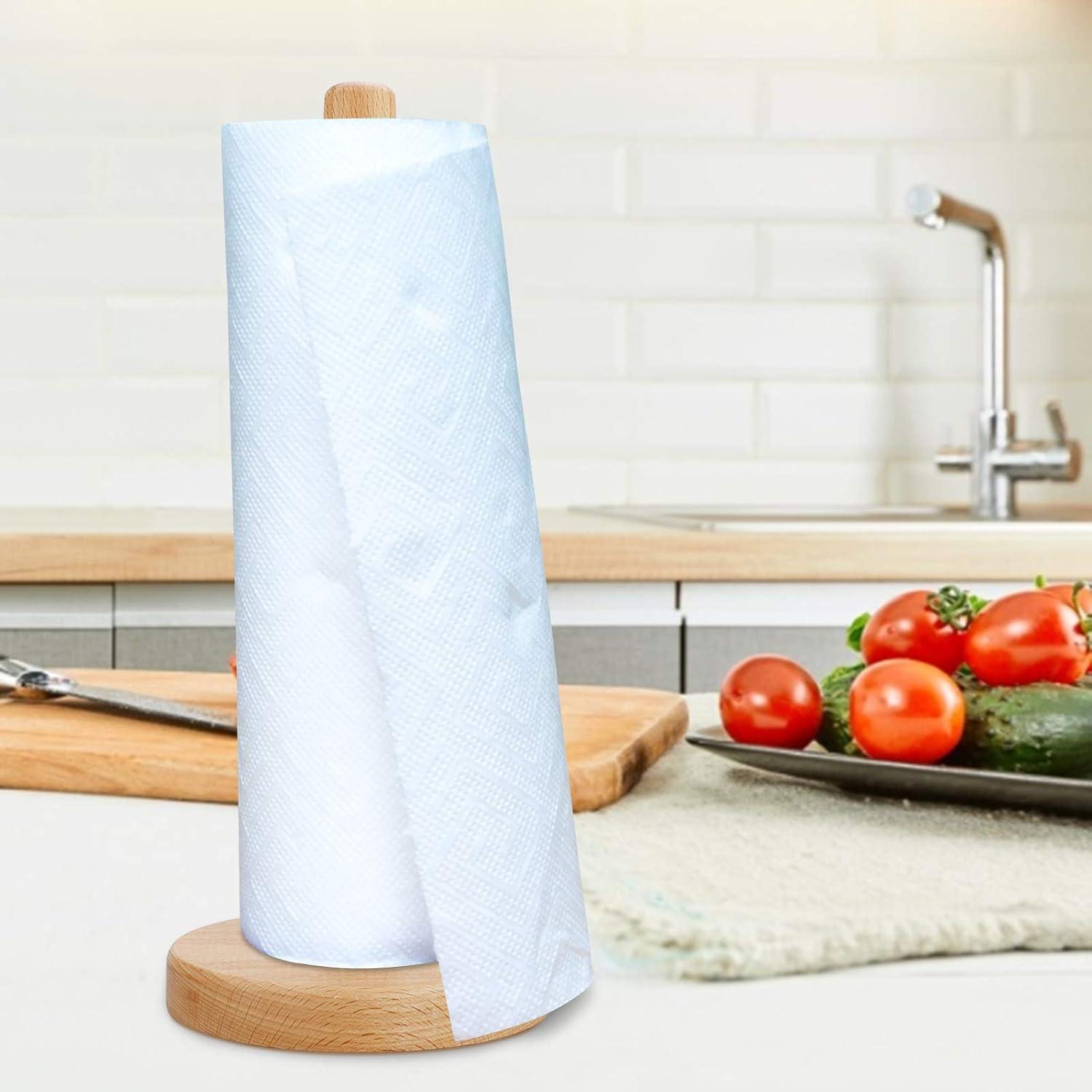 Paper Towel Holder,Casewin Kitchen Paper Hanger Rack Bathroom Towel Roll Stand Organizer Simply Standing Countertop Wooden Paper Roll Holder for Cabinet,Table (Round Bottom)