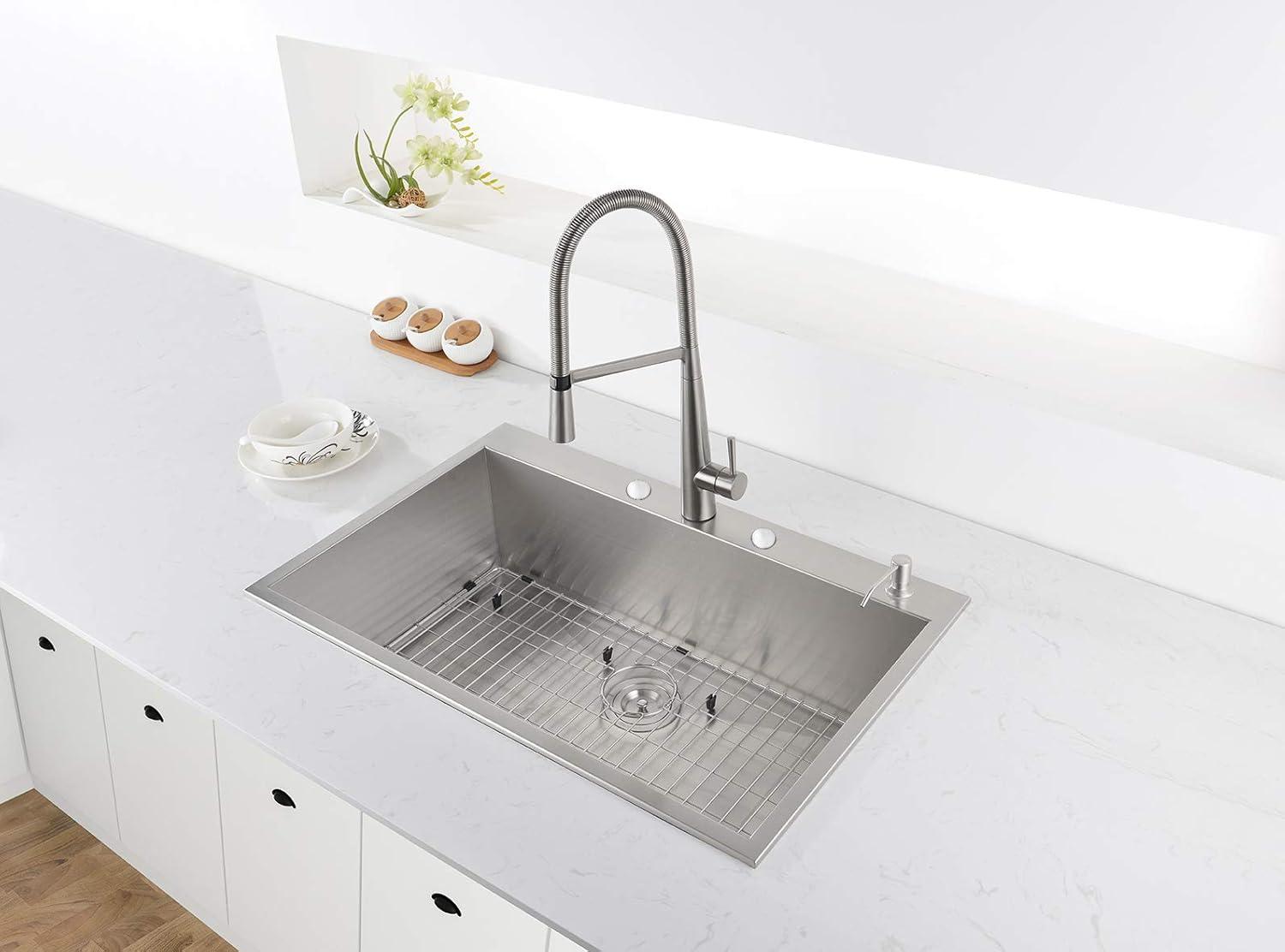 Ruvati 33 x 22 inch Drop-in Topmount Zero Radius Stainless Steel Kitchen Sink Single Bowl - 4 holes