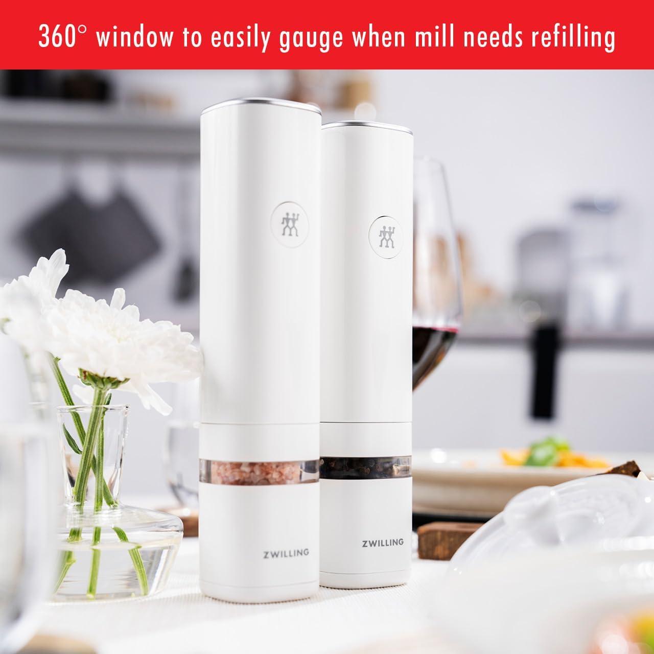 White Electric Salt and Pepper Mill with Ceramic Grinder