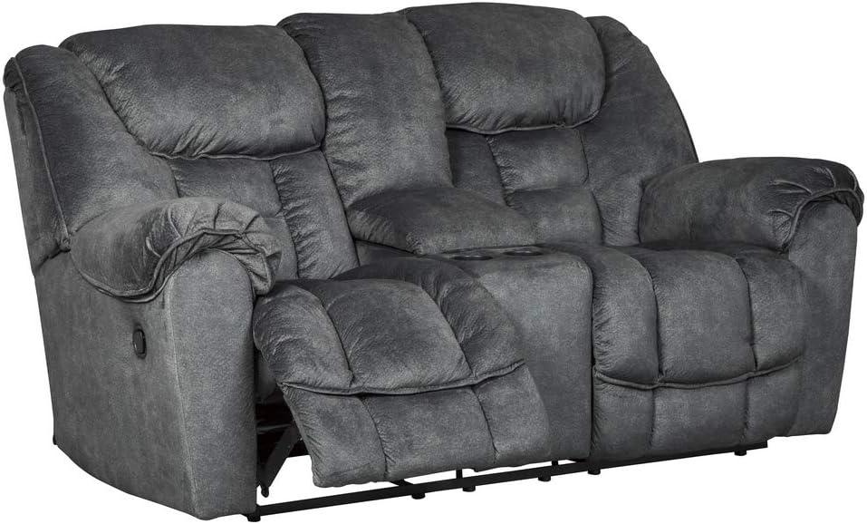 Gray Fabric Manual Reclining Loveseat with Storage and Cup Holder