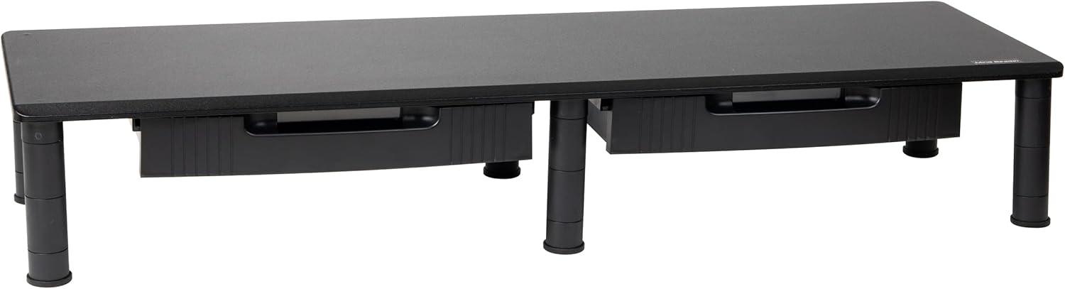 Mind Reader Large Dual Monitor Stand For Computer Screens with 2 Storage Drawers, Black