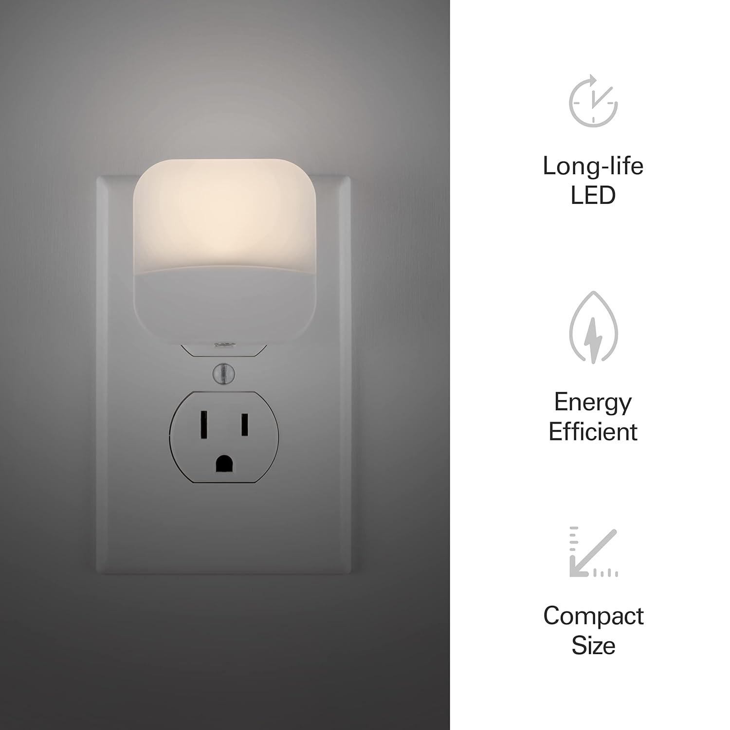 Lights by Night LED Night Light, Plug-in, Dusk to Dawn Sensor, Home Decor, Compact, Mood Lighting, Ambient Lighting, Ideal for Kids Bedroom, Bathroom, Kitchen, Hallway, 58802, 6 Pack, White