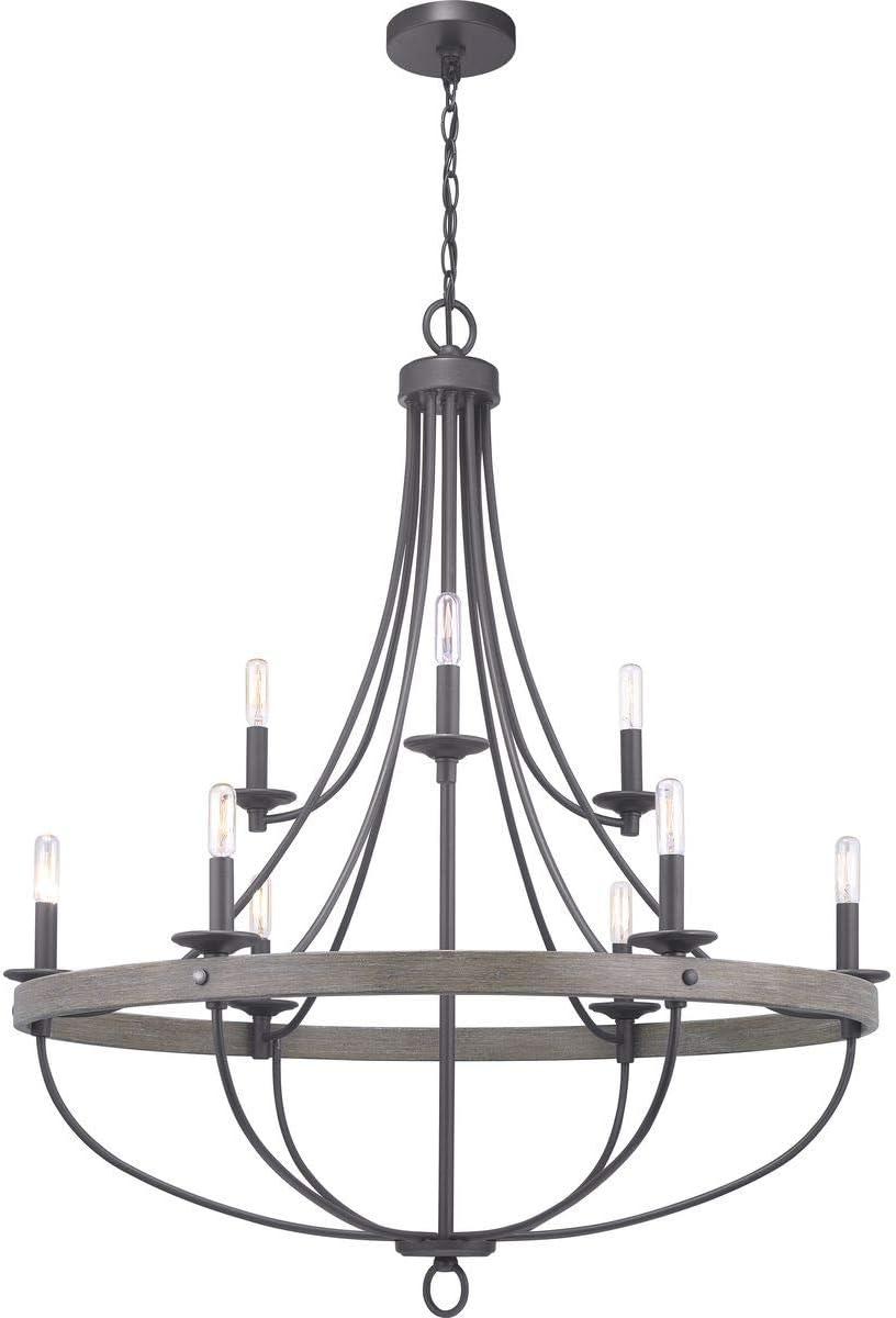 Progress Lighting Gulliver 9-Light Chandelier, Graphite, Wood Grained Texture Shade