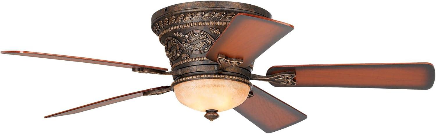 52" Bronze Flush Mount Ceiling Fan with LED Light and Remote