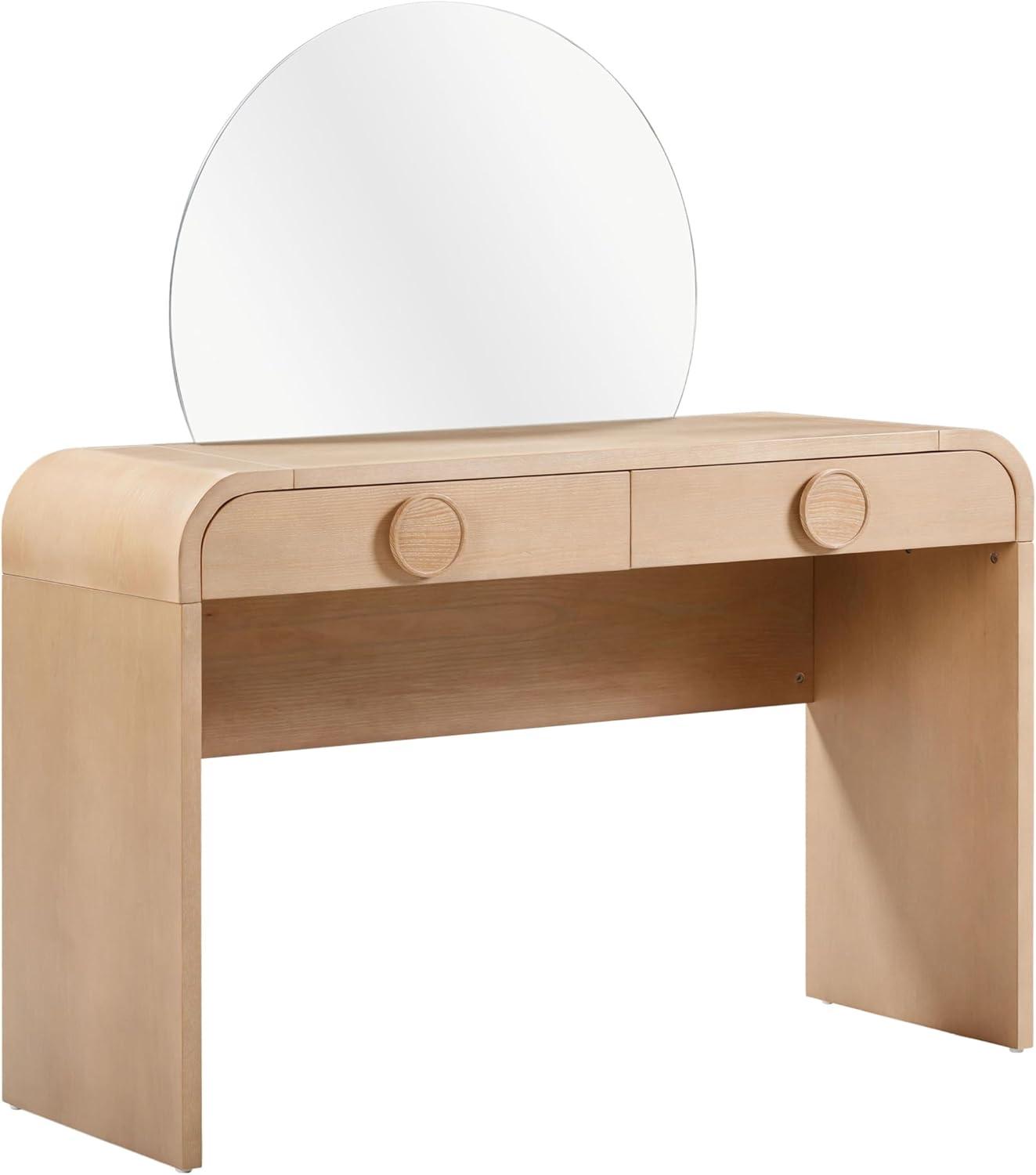 Moonrise Natural Ash 2-Drawer Vanity Desk with Removable Mirror