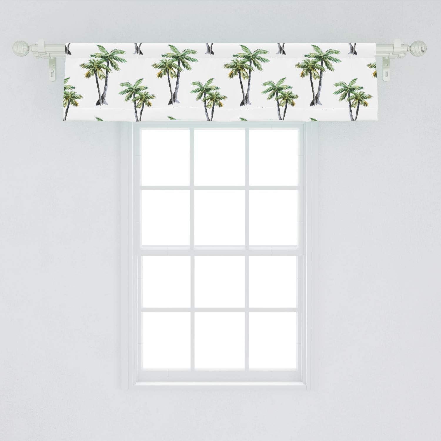 Ambesonne Palm Tree Window Valance, Watercolor Trees Art, 54" X 12", Grey Green White