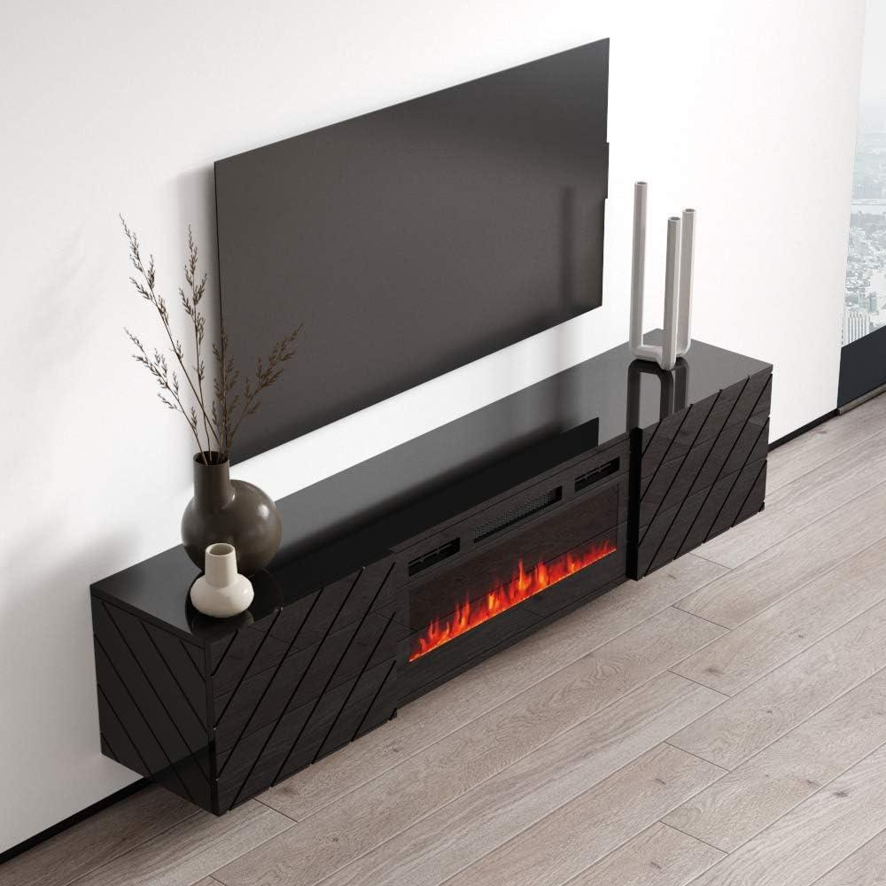 Luxe BL-EF Floating Fireplace TV Stand for TVs up to 80", Modern High Gloss 72" Entertainment Center, Wall Mounted Electric Fireplace TV Media Console with Storage Cabinets