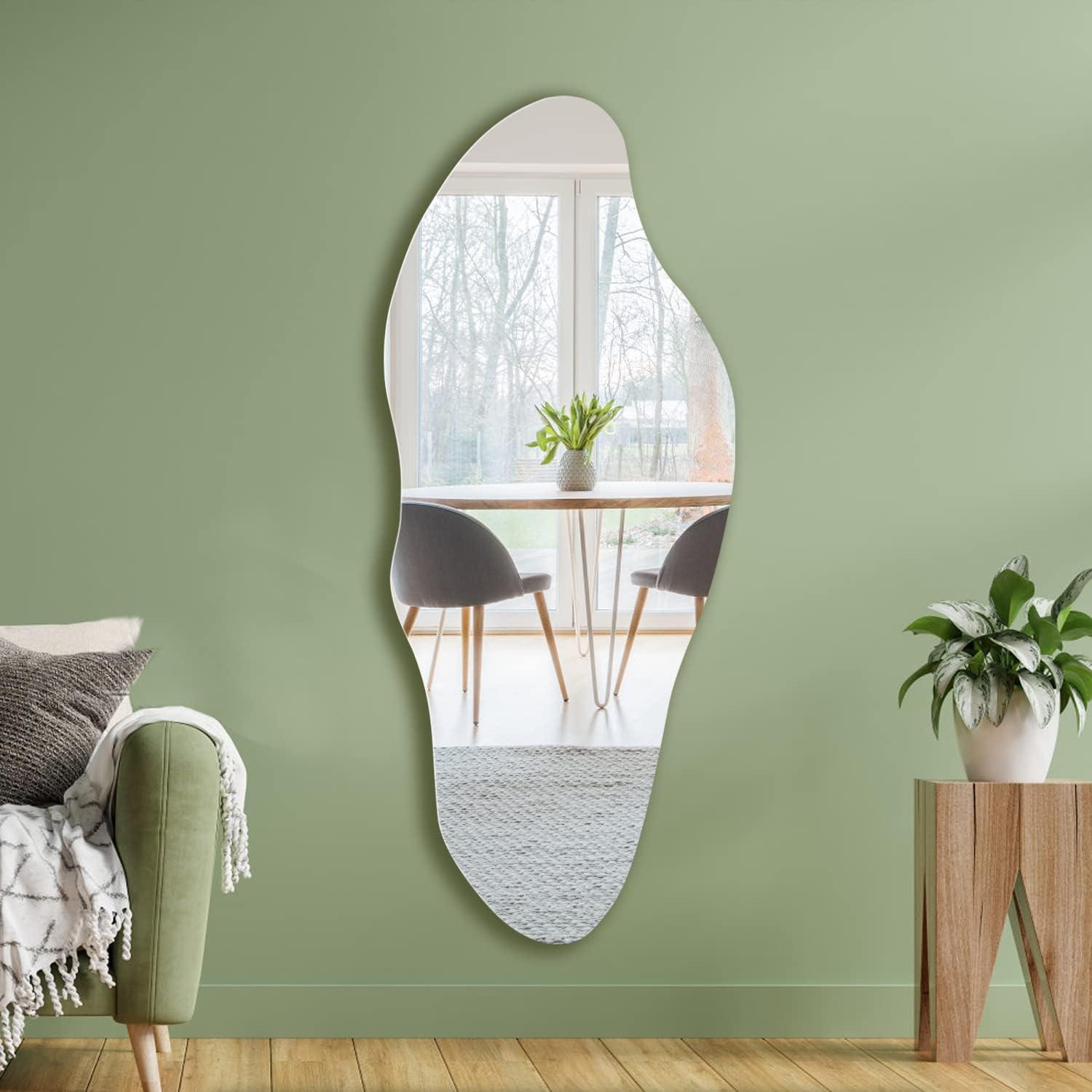 Irregular Wall Mirror, Asymmetrical Wall Mounted Mirror 19.6 X 47 Inch, Large Decorative Shaped Mirror For Living Room, Bedroom, Entryway, Lake Shape