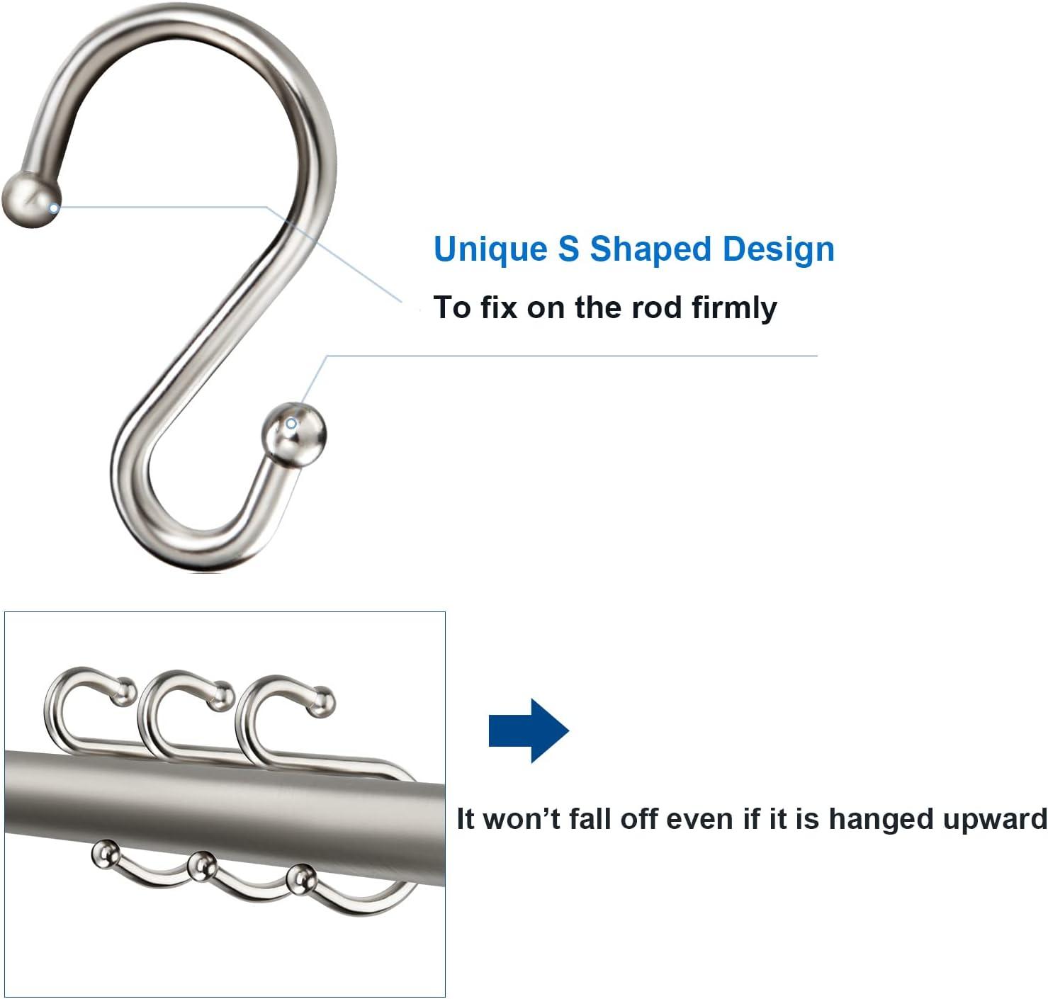 Shower Curtain Hooks Rings, Stainless Steel S Shaped Shower Hooks Rust Proof, Shower Curtain Hangers for Shower Curtain, Kitchen, Wardrobe & Garden,