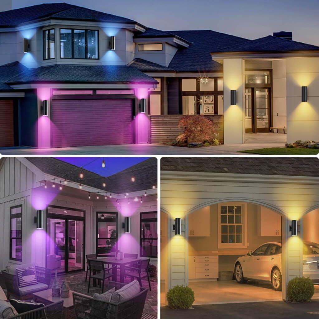 Modern RGB Outdoor Light, 2700K-6500K Ambience Outdoor Wall Sconce Color Changing, Wifi App Control Up Down Lights, Smart Exterior Wall Light For House Porch, Works With Alexa Google Assistant