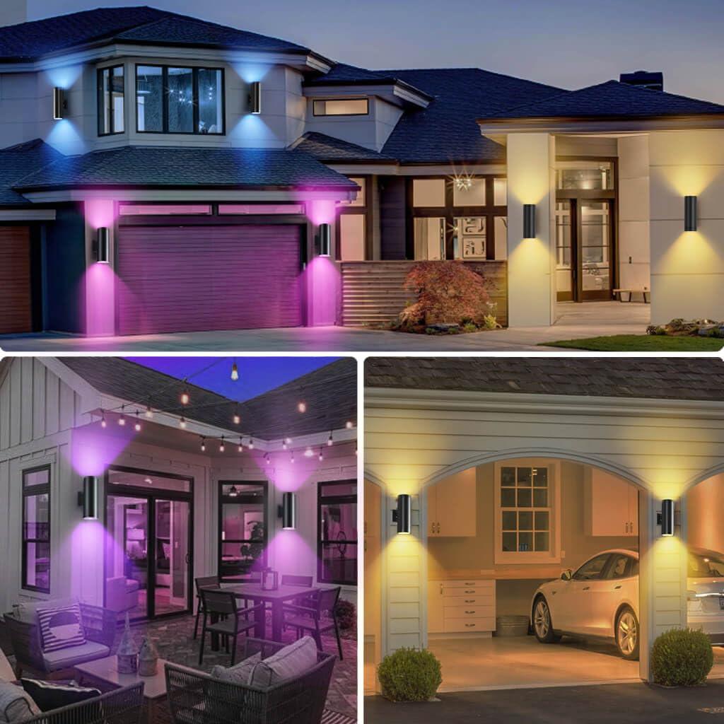 Modern RGB Outdoor Light, 2700K-6500K Ambience Outdoor Wall Sconce Color Changing, Wifi App Control Up Down Lights, Smart Exterior Wall Light For House Porch, Works With Alexa Google Assistant