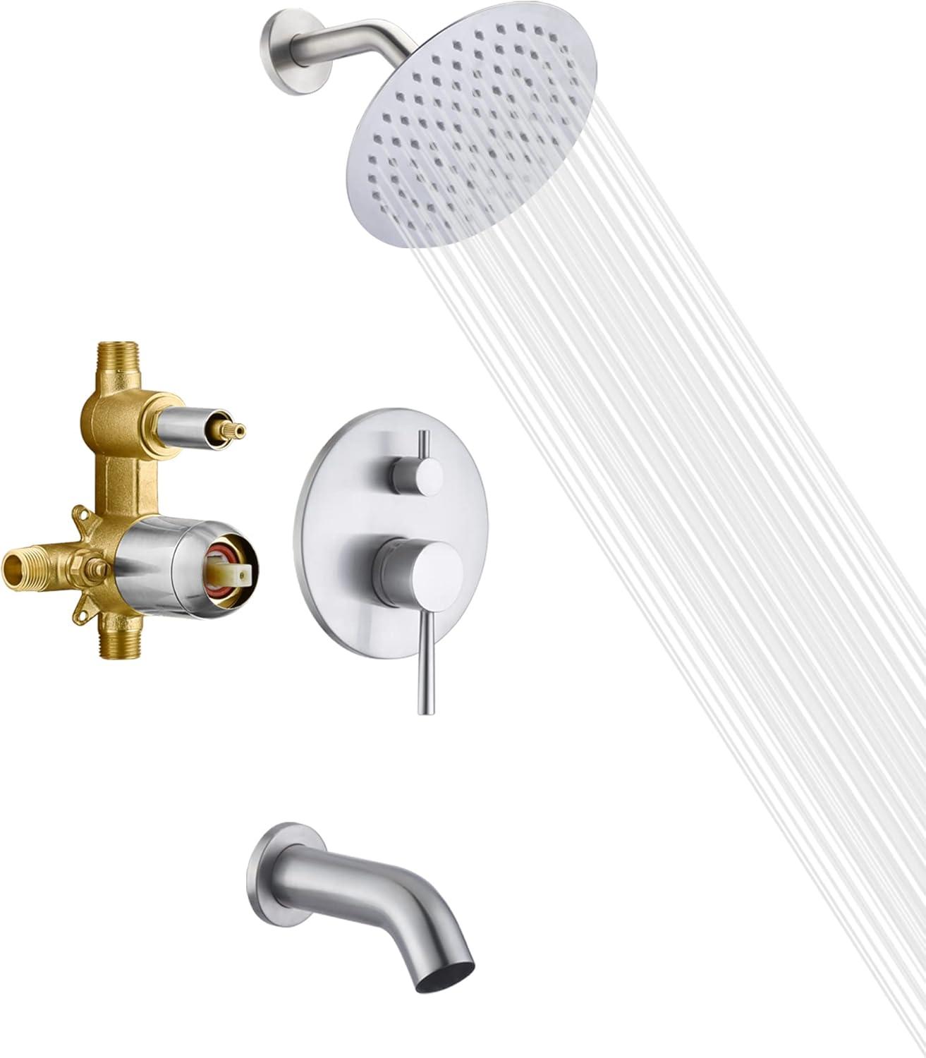 Brushed Nickel Wall Mounted Rain Shower System with Tub Faucet