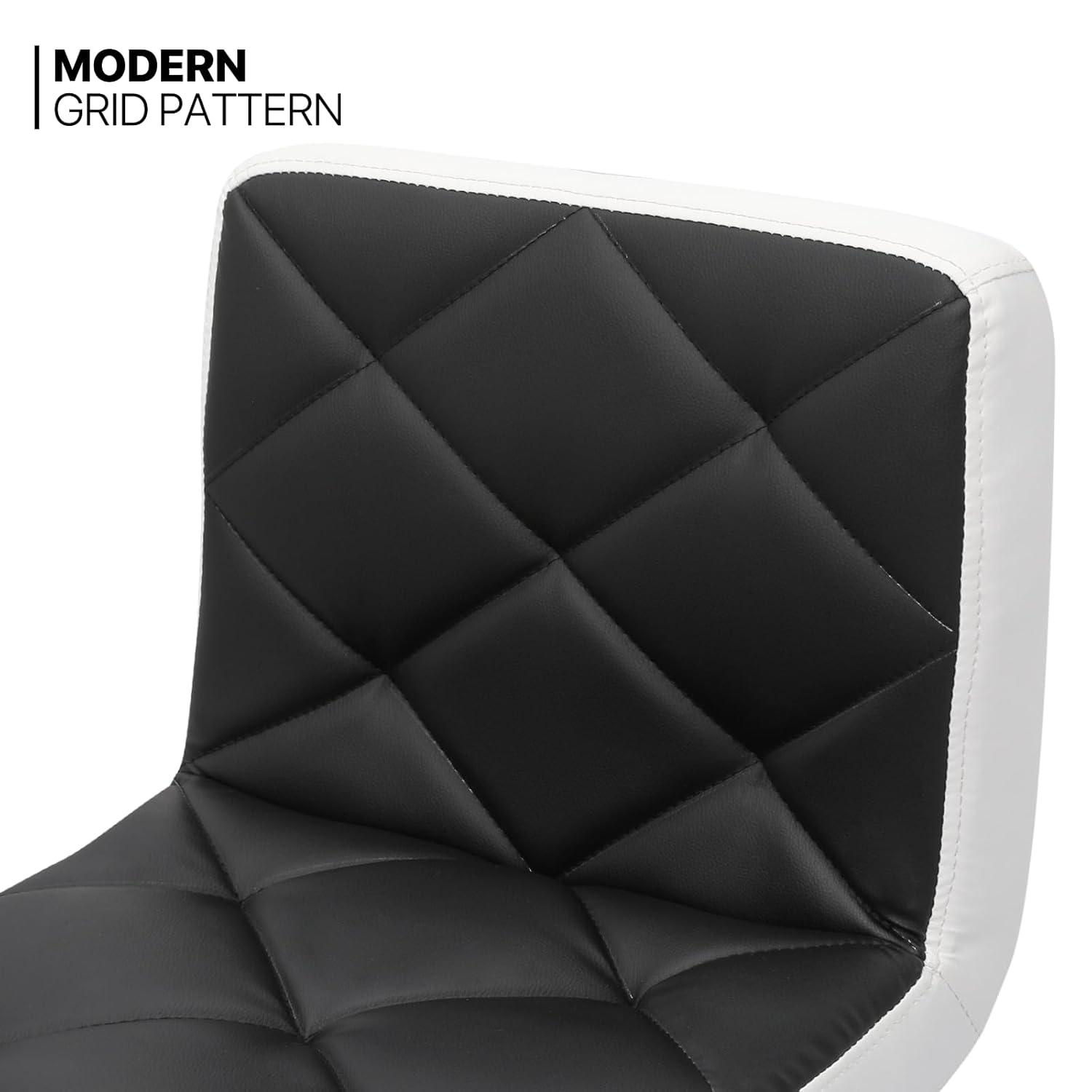 MoNiBloom Modern Bar Stools, Faux Leather Swivel Adjustable Barstools with Square Back, Counter Height Chairs Set of 2, Black/White