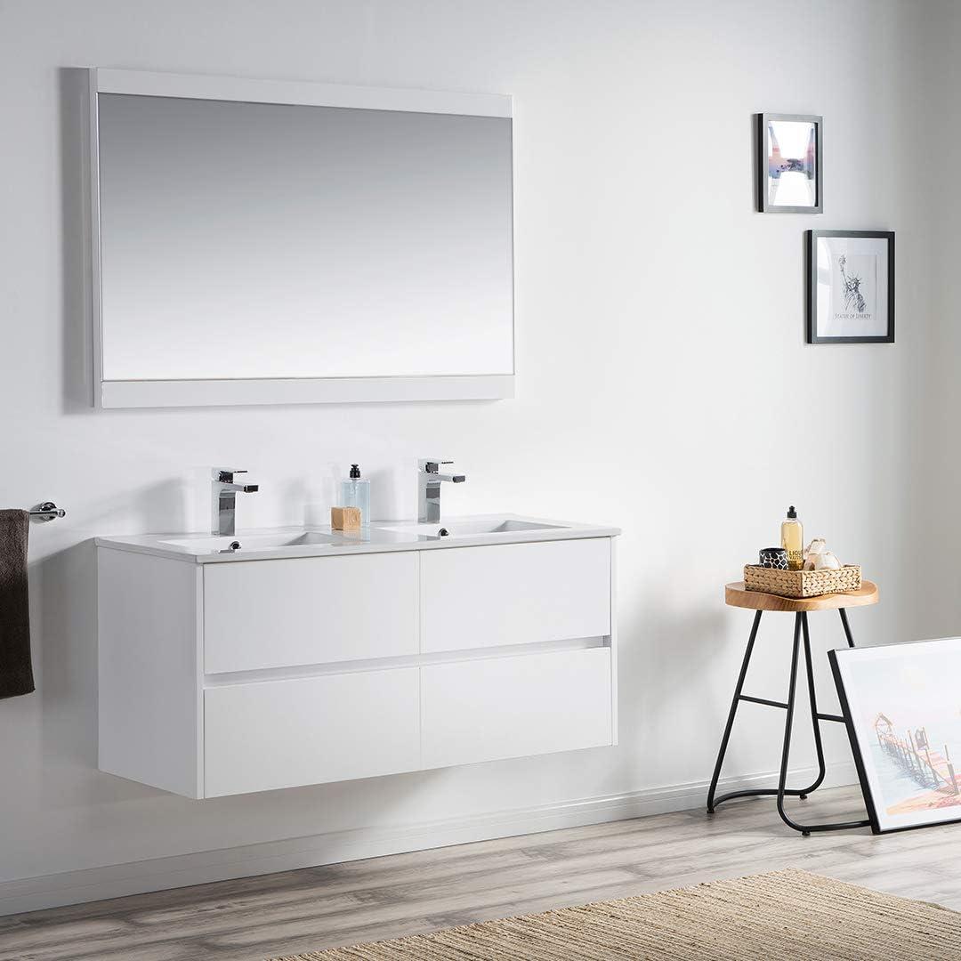 Valencia 48" White Wall-Mounted Double Vanity with Ceramic Sink