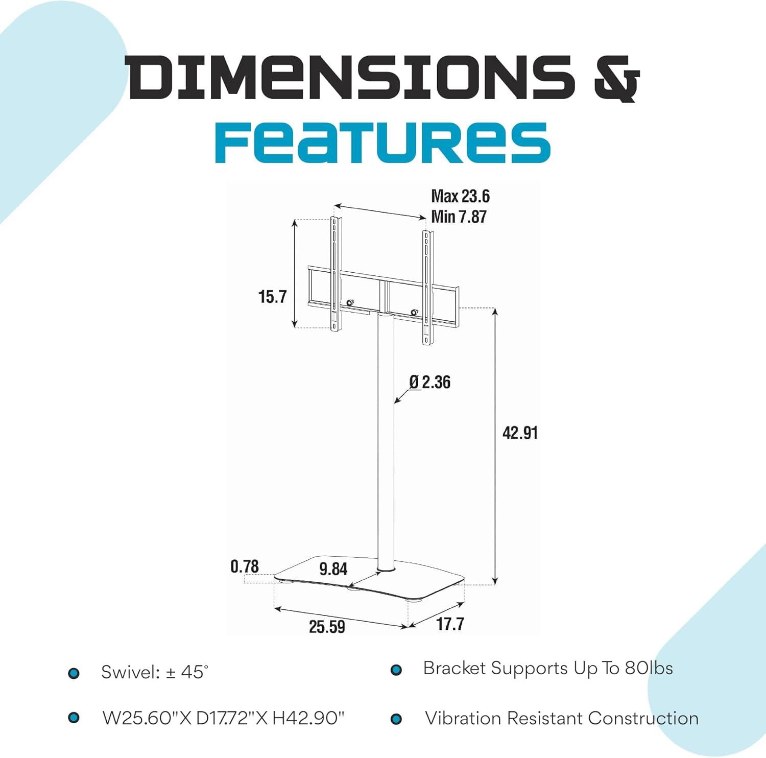SONOROUS TV Stand PL2800 WHT for Up to 65 Inches TV - Floor Stand TV Bracket for LCD, LED & Flat Screen - Fixed TV Stand with Tempered Glass Base, 45 Degree Swivel & Wire Management - White