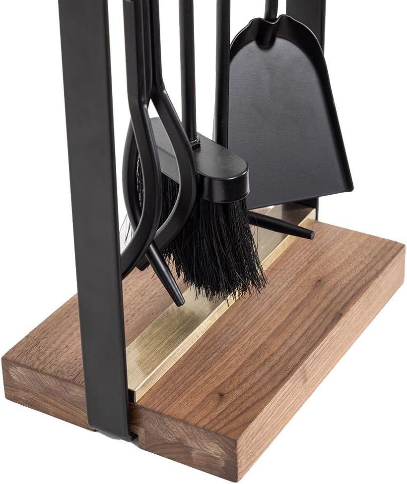 Country Living Walnut Grove 5 Piece Fireplace Tool Set in Black | Walnut Wood Handles