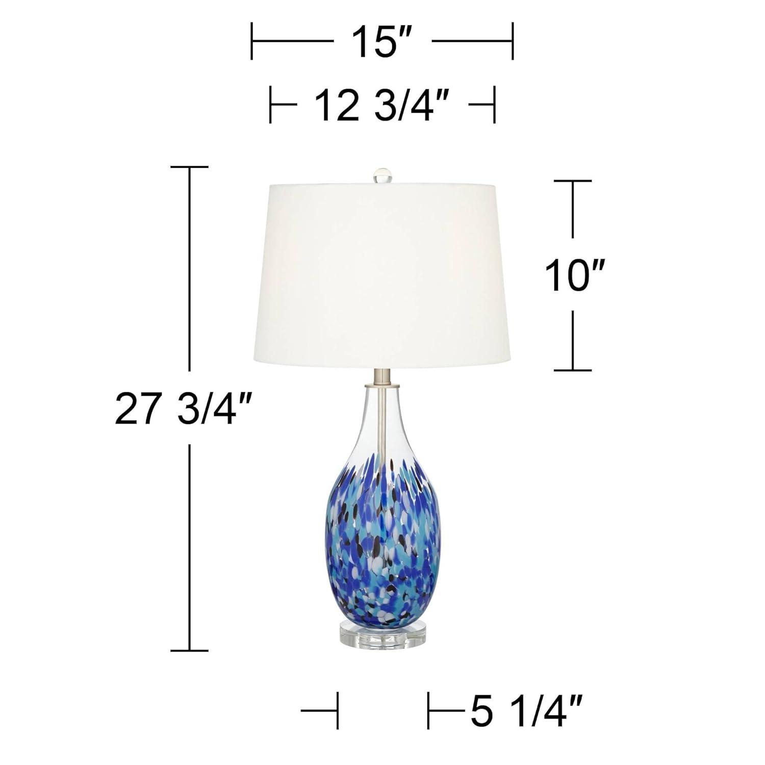 360 Lighting Marnie Modern Coastal Table Lamp 28" Tall Blue Art Glass White Fabric Drum Shade for Bedroom Living Room Bedside Nightstand Office House