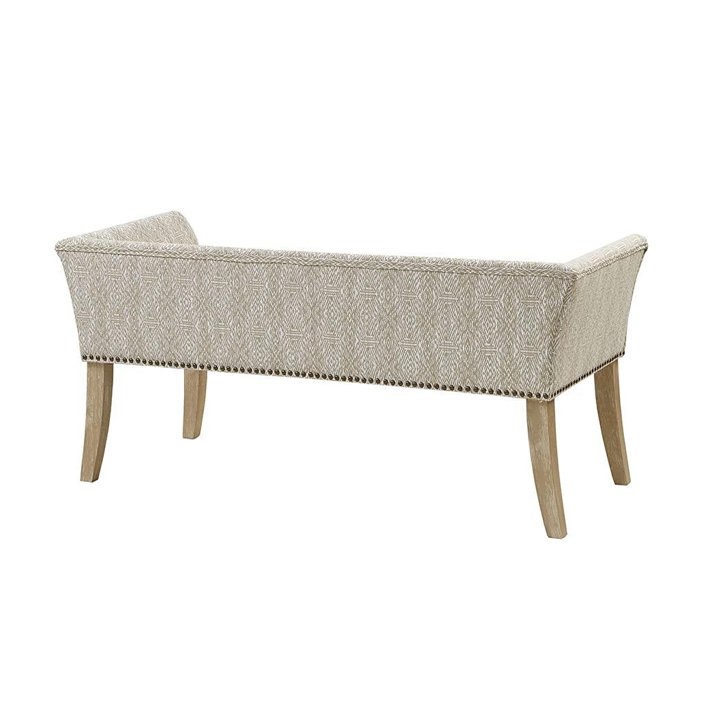 Madera Accent Bench Taupe: Madison Park, Rectangle, Nailhead Trim, Polyester Upholstery, Wood Legs