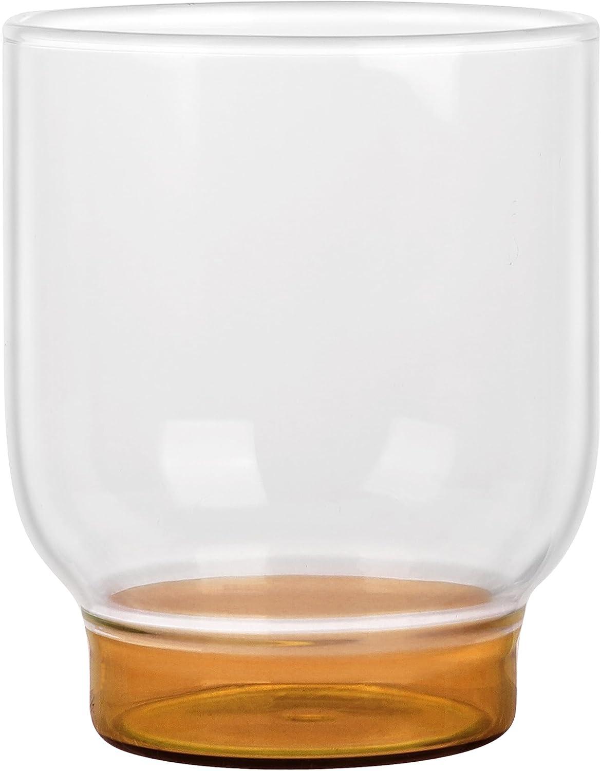 Elle Decor Set of 4 Water Drinking Glasses, 12 Oz Whiskey Tumblers, Clear Glass Cups with Heavy Weighted Colored Base