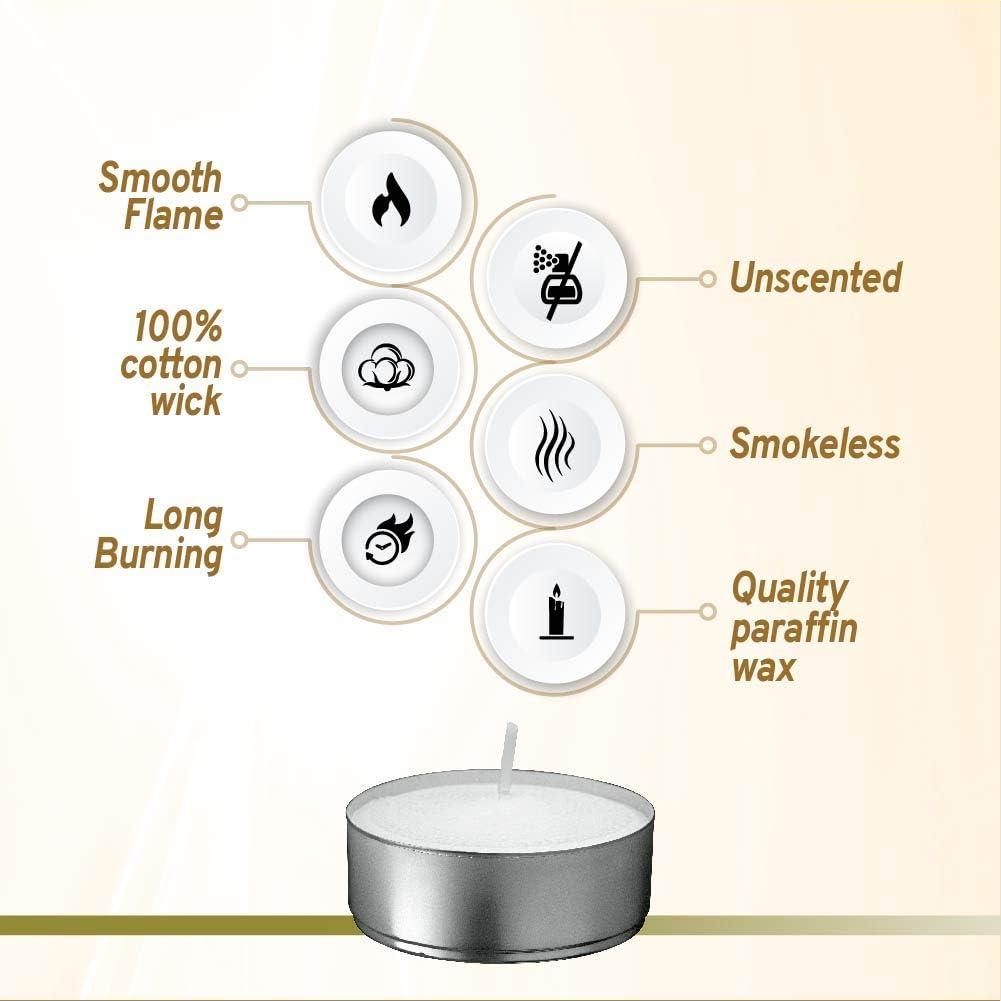 Lner 100 Pack Unscented White Tea light Candles Burns Aprx. 3.5 Hour