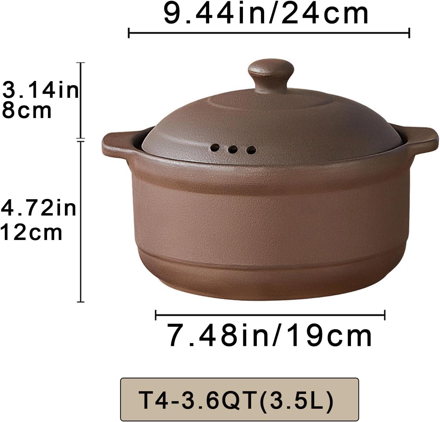 Natural Terracotta Casserole with Lids Clay Pots for Cooking, Unglazed Earthenware Rice Pots (T4-3.6QT)