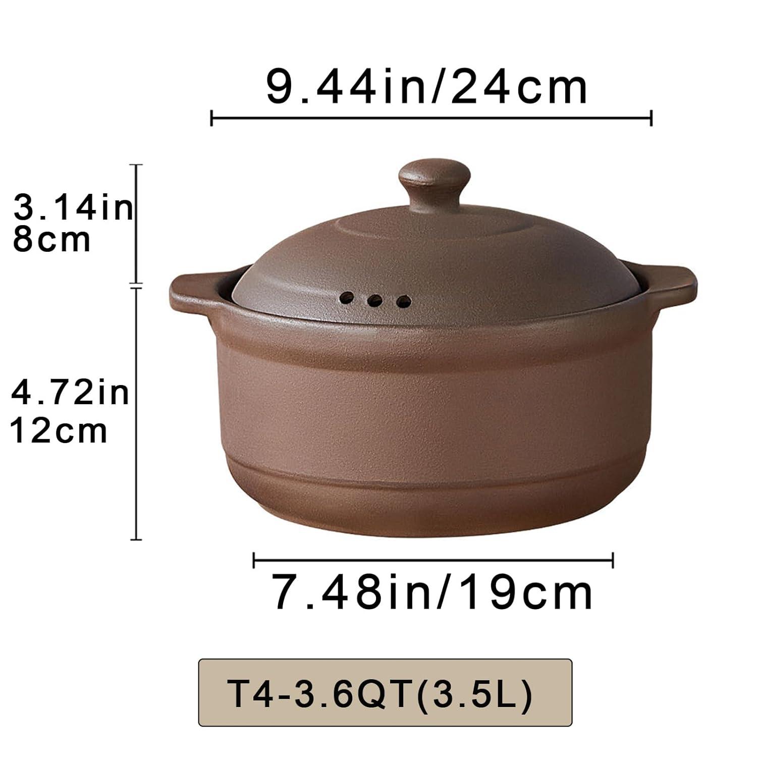 Natural Terracotta Casserole with Lids Clay Pots for Cooking, Unglazed Earthenware Rice Pots (T4-3.6QT)