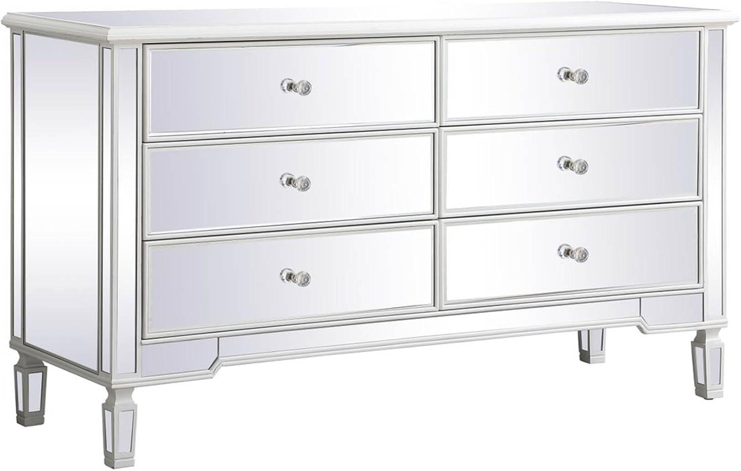60 inch mirrored 6 drawer chest in antique white