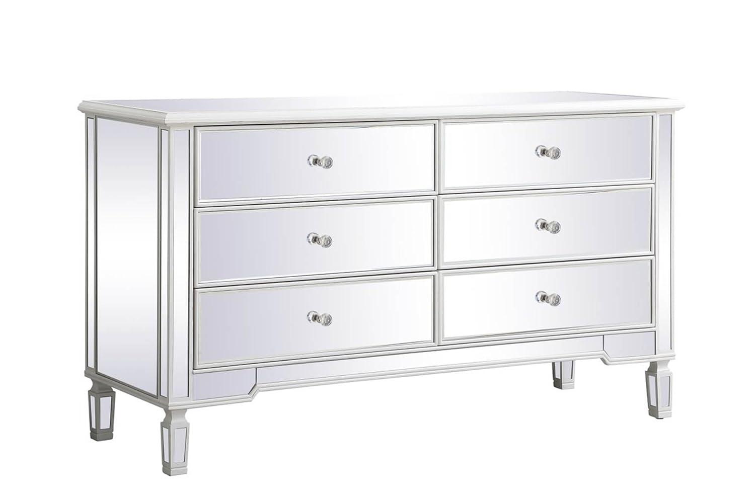 60 inch mirrored 6 drawer chest in antique white