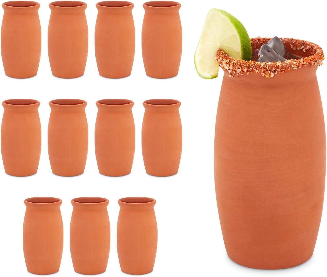 12 Pack Clay Drinking Cups, Cantaritos de Barro Mexicanos for Margaritas, Tequila, Mexican Fiesta (12 oz)