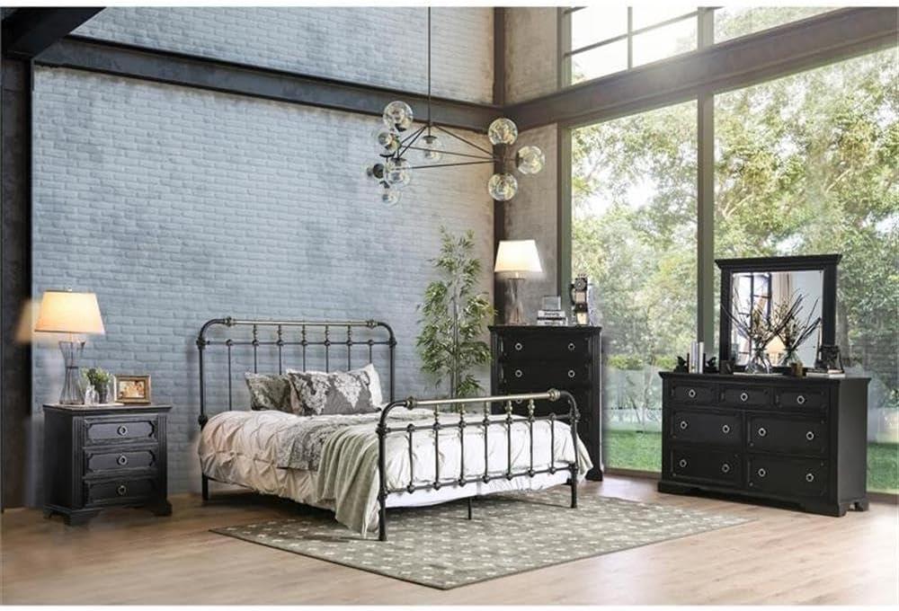 Bowery Hill King Size Spindle Bed in Metal in Black - Easy Assembly