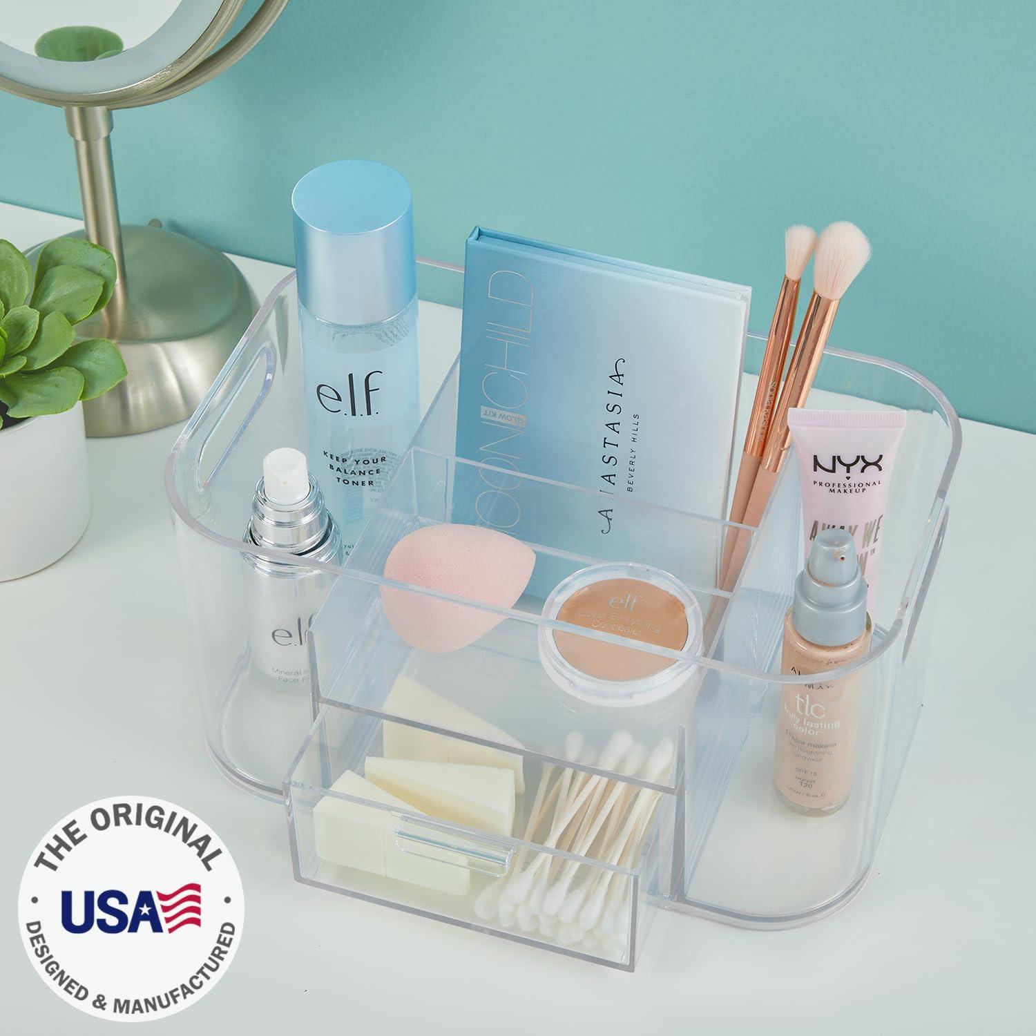 Clear Plastic Makeup Organizer with Drawer and Compartments