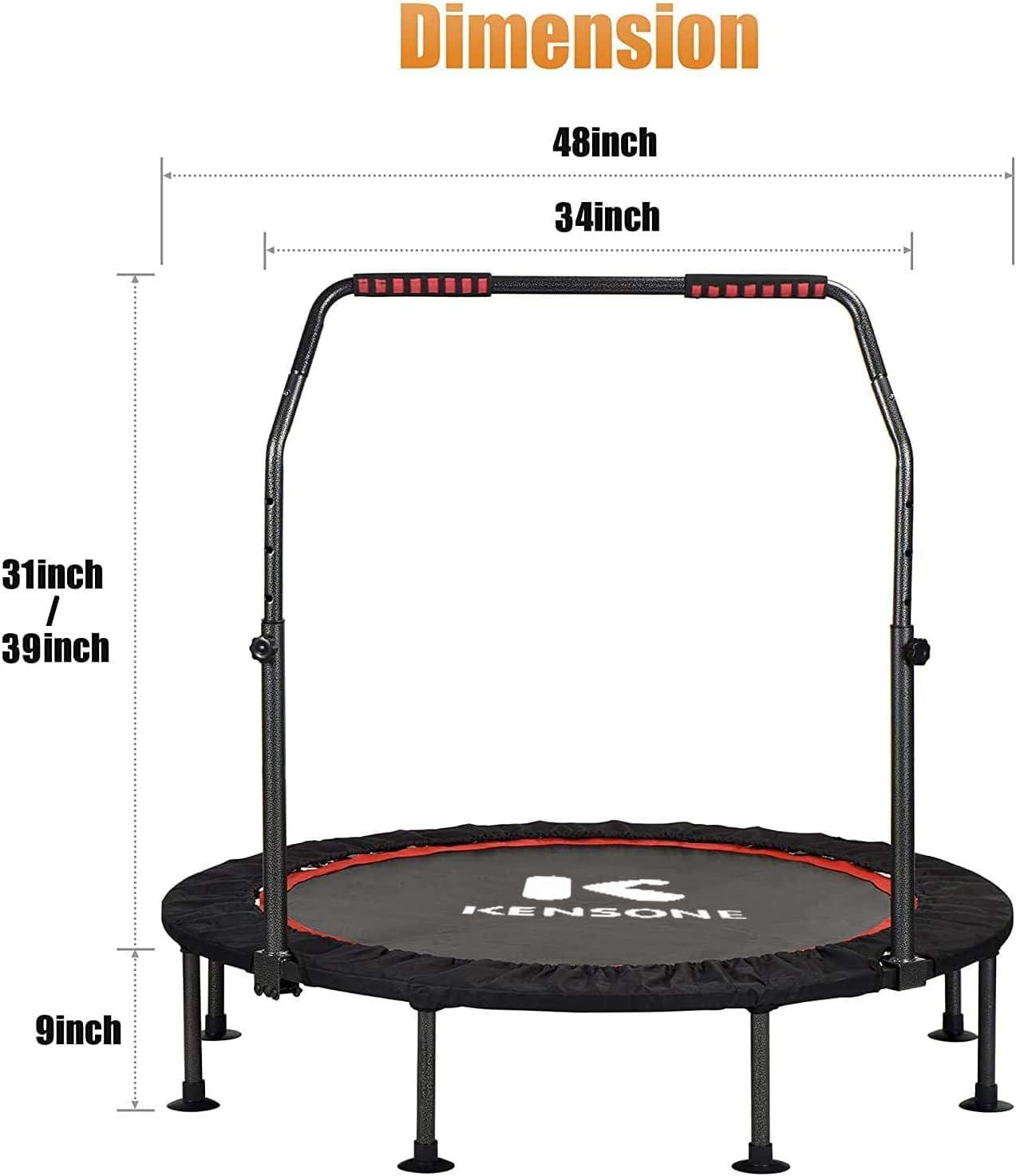 Black 48-Inch Foldable Mini Fitness Trampoline with Adjustable Handle