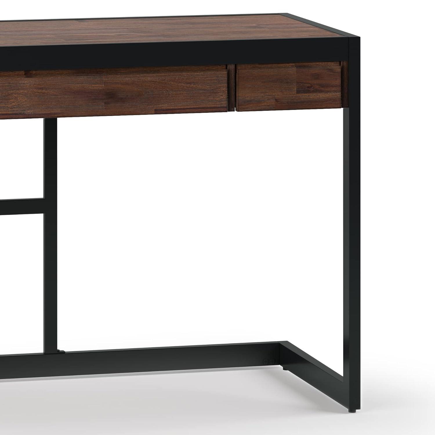 Simpli Home Erina SOLID ACACIA WOOD Modern Industrial 48 inch Wide Small Desk in Distressed Charcoal Brown