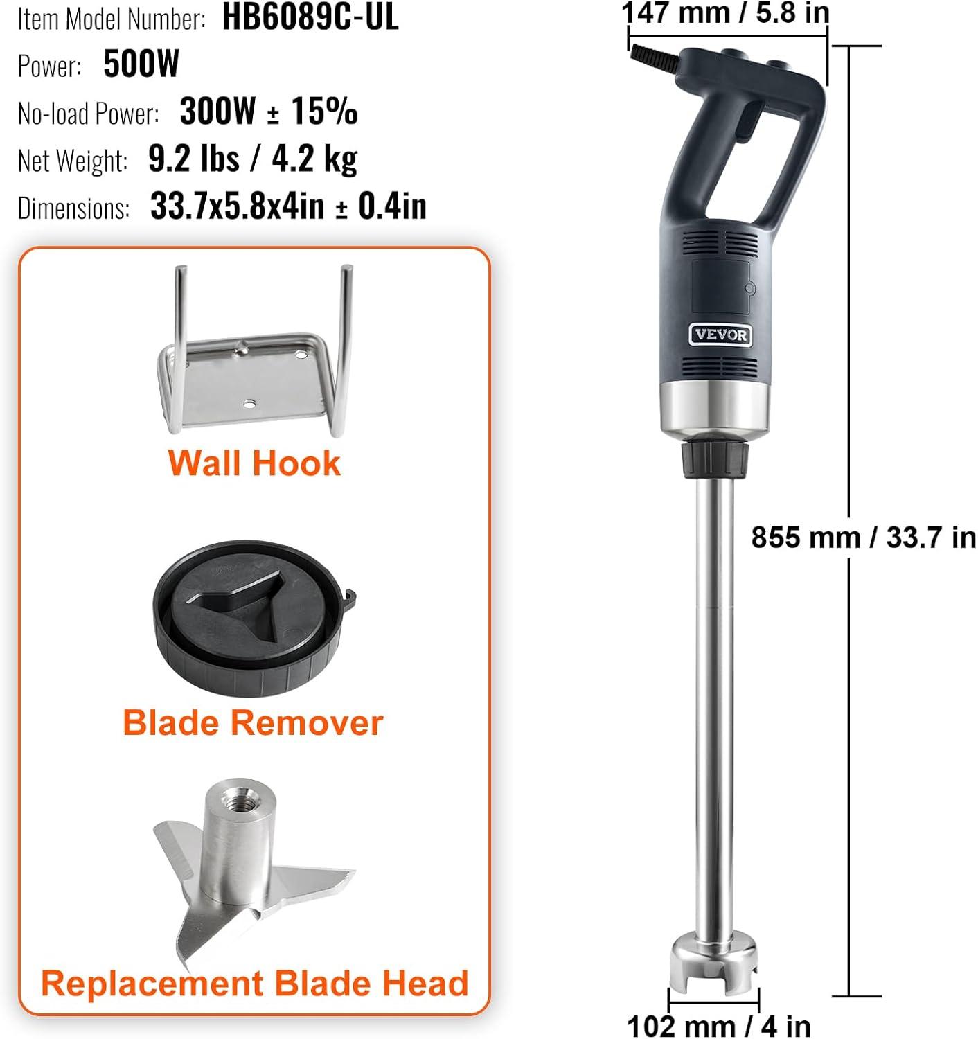 VEVOR 500W Stainless Steel Commercial Immersion Blender