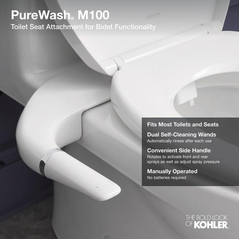 Purewash M100 Manual Bidet Attachment For Toilet Seats, Dual Nozzle with Self-Cleaning Wands