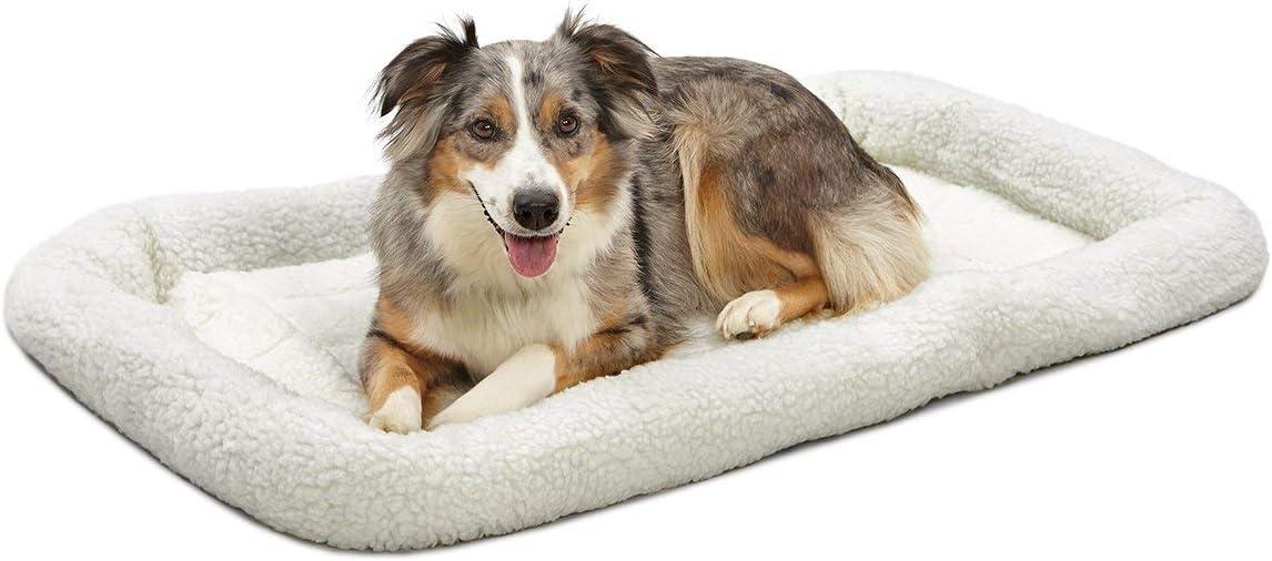 Large White Fleece Bolster Dog Bed with Padded Cushion