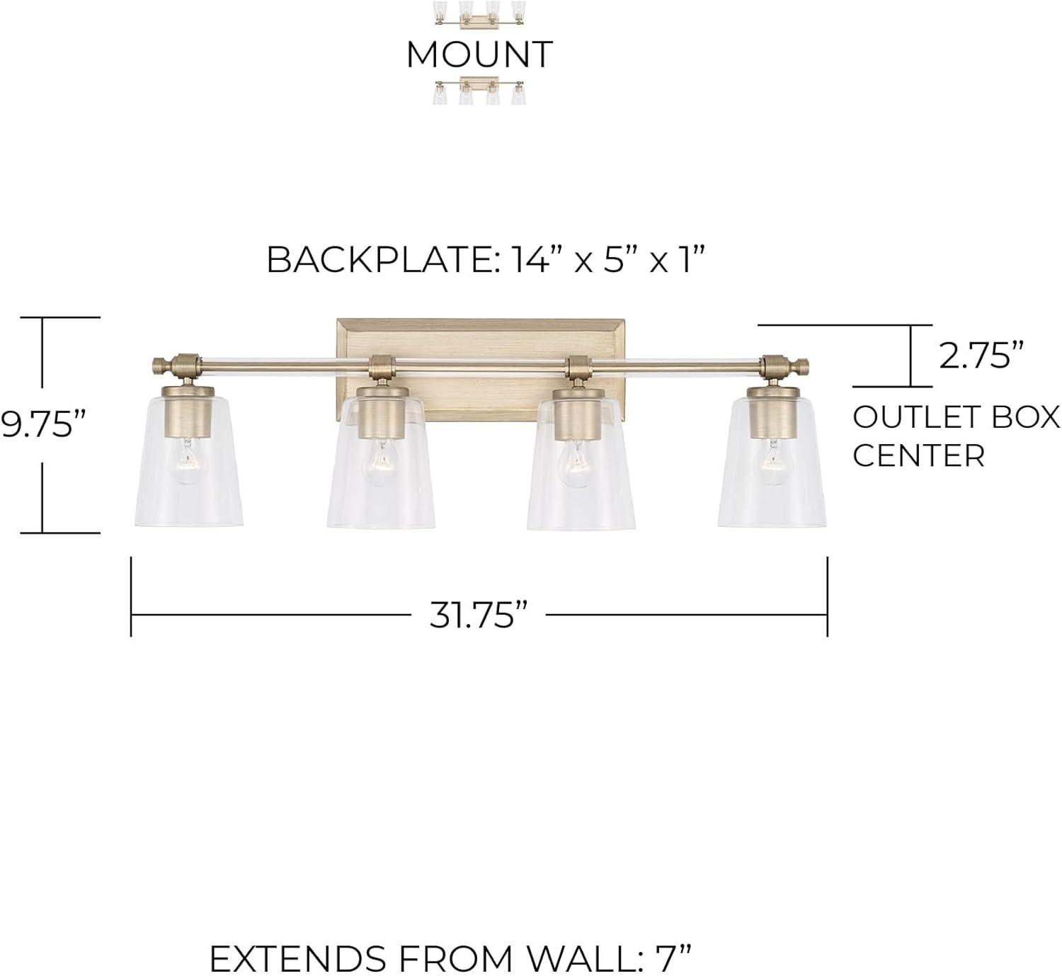 Brushed Champagne 4-Light Vanity with Clear Glass Shades