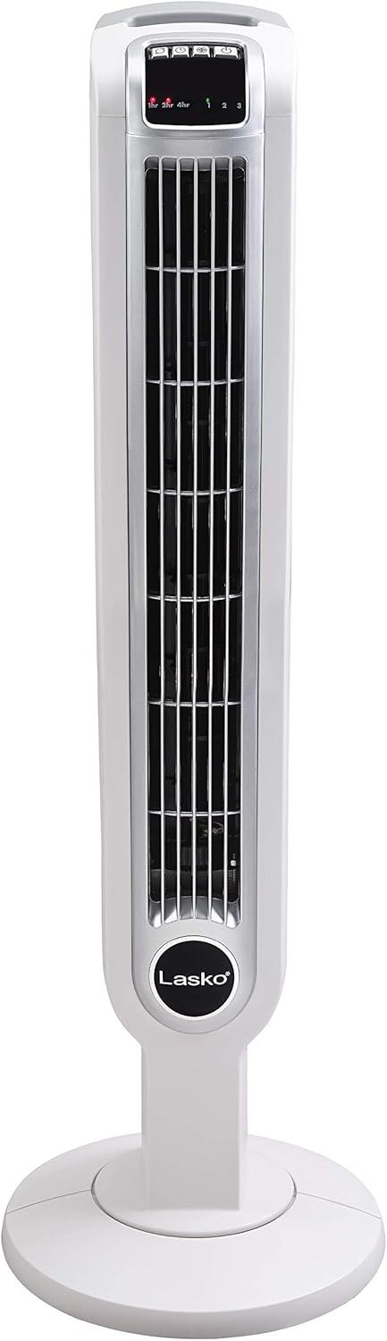 Lasko 36" H 3-Speed Oscillating Tower Fan with Timer and Remote Control, White, 2510, New