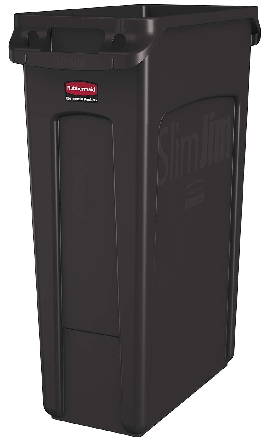 Brown 23-Gallon Slim Jim Commercial Trash Can with Venting Channels