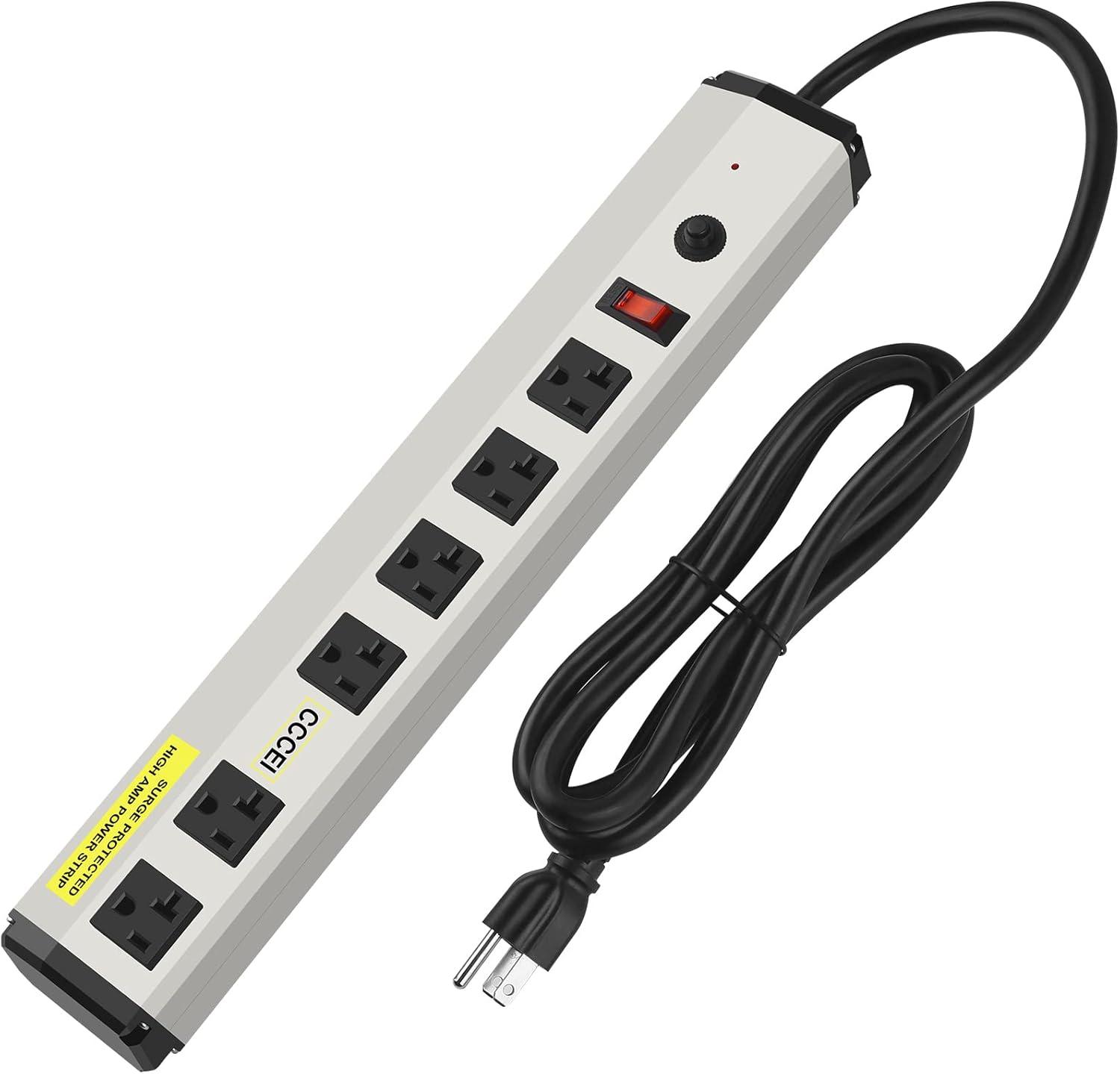 12 Gauge Heavy Duty Power Strip Surge Protector 4800J, 20 Amp 6 Plug Industrial Shop Garage Metal Multiple Outlets, 6 FT Extension Cord 5-15P Adapter High Amp 6-20R T-Slot 20a for Appliance.