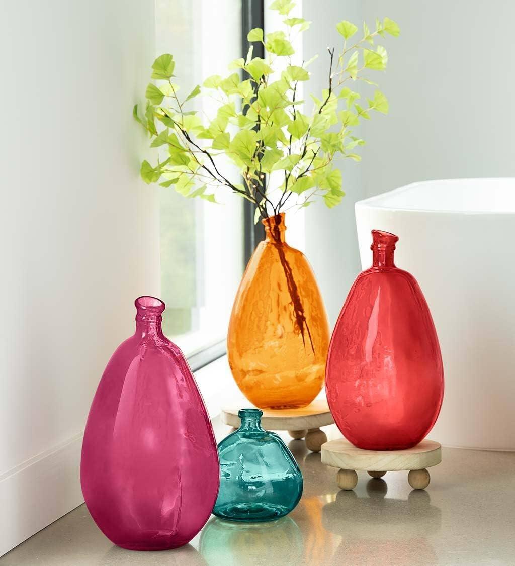 VivaTerra Recycled Tall Glass Balloon Vase – Handblown Glass Vases for Centerpieces – Unique Organic Shape in a Delicate Aqua Color – Sustainable and Unique Home Decor (19" H x 10" Dia.)