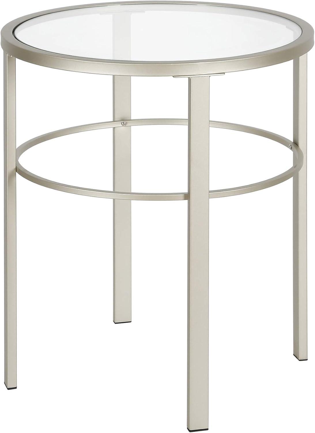 Urban 20" Satin Nickel Round Metal & Glass Side Table