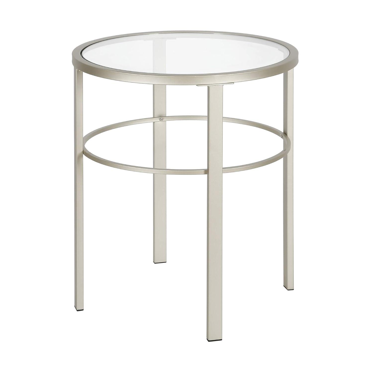Evelyn&Zoe Gaia 20" Wide Round Side Table, Satin Nickel