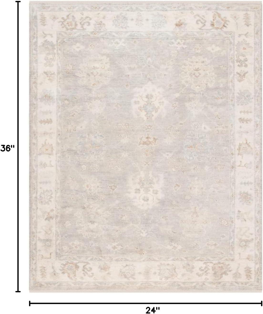 Ivory Hand-Knotted Wool Rectangular Rug, 2' x 3'