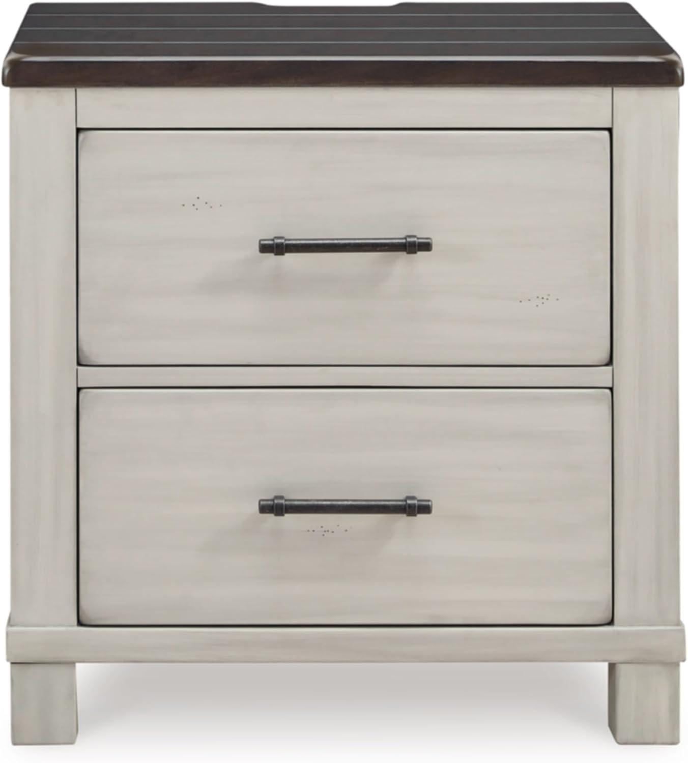 Transitional Two-Tone 2-Drawer Nightstand with Dark Brown Top