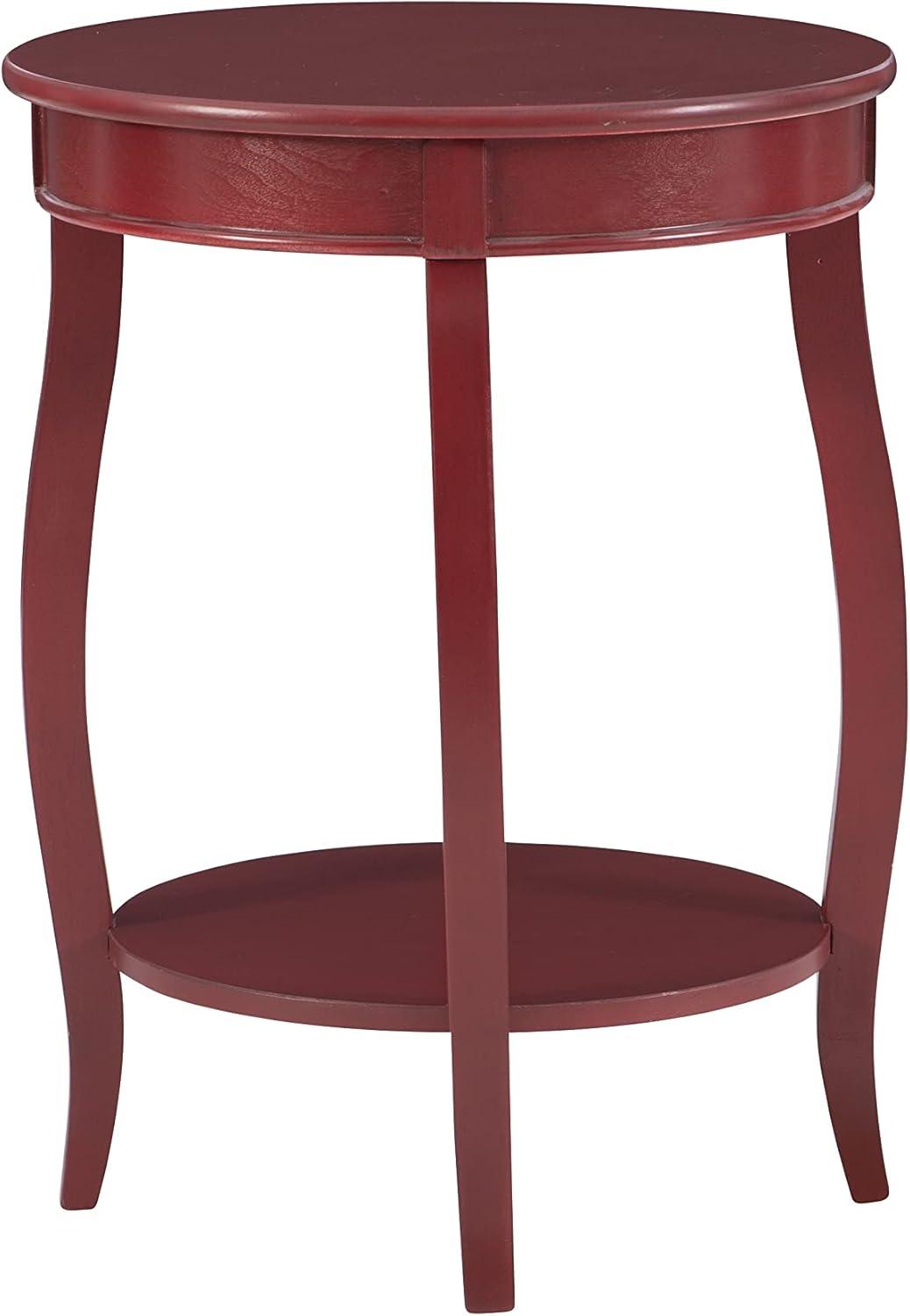 Round Accent Side Table with Shelf, Red