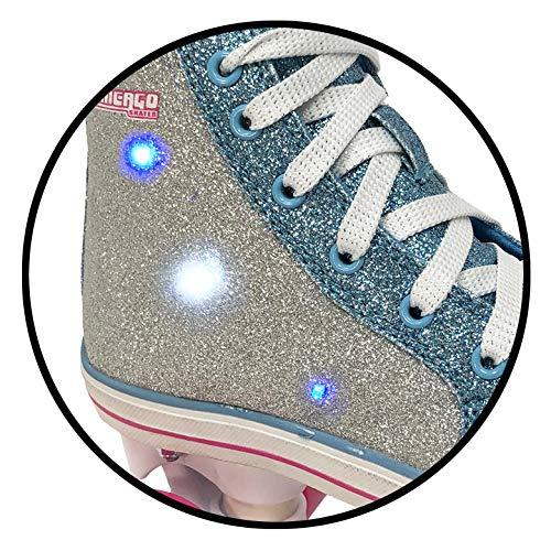 Chicago Girls Fashion Quad Skates – Glitter High-Top, Flashing Lights, 54mm Urethane Wheels, Adjustable Trucks, Indoor & Outdoor Use