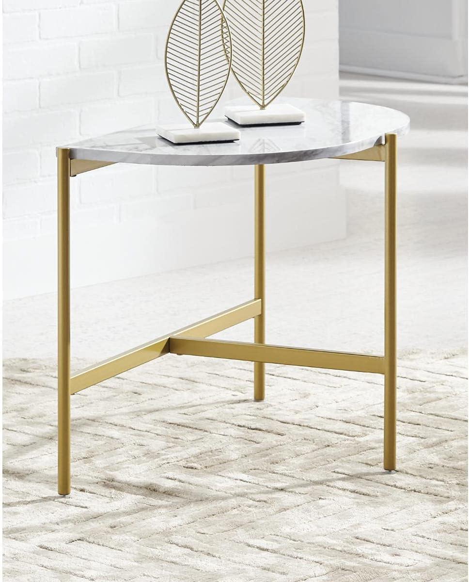 Contemporary Goldtone Chairside Table with Faux Marble Top